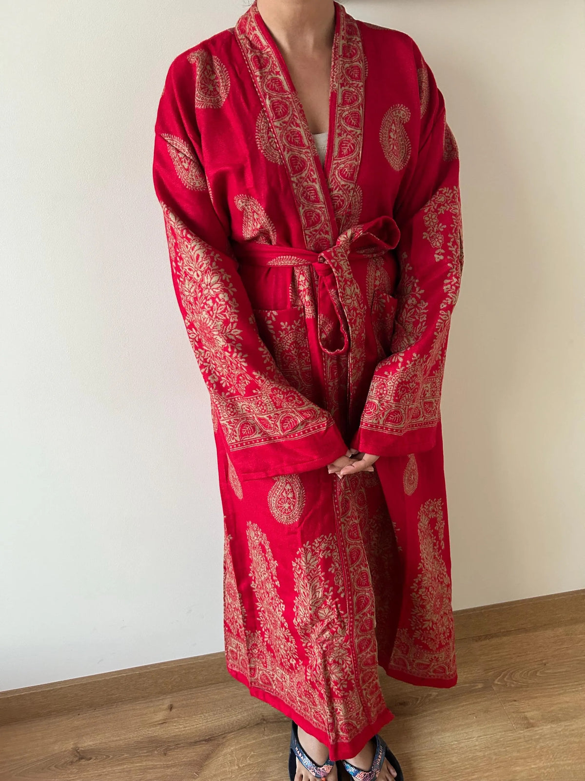 Yak Wool Paisley Robe Long Winter Dressing Gown Loungewear Kimono