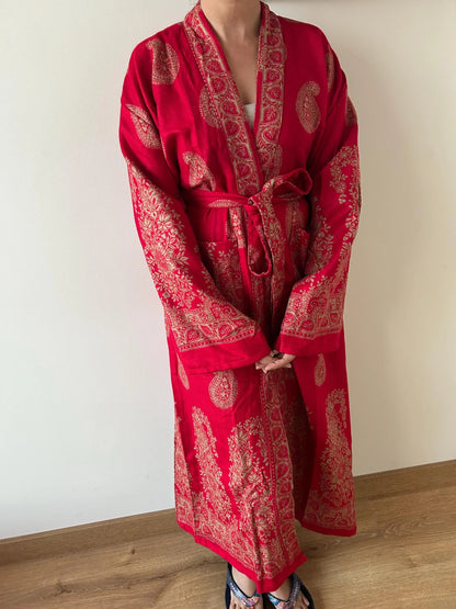 Yak Wool Paisley Robe Long Winter Dressing Gown Loungewear Kimono