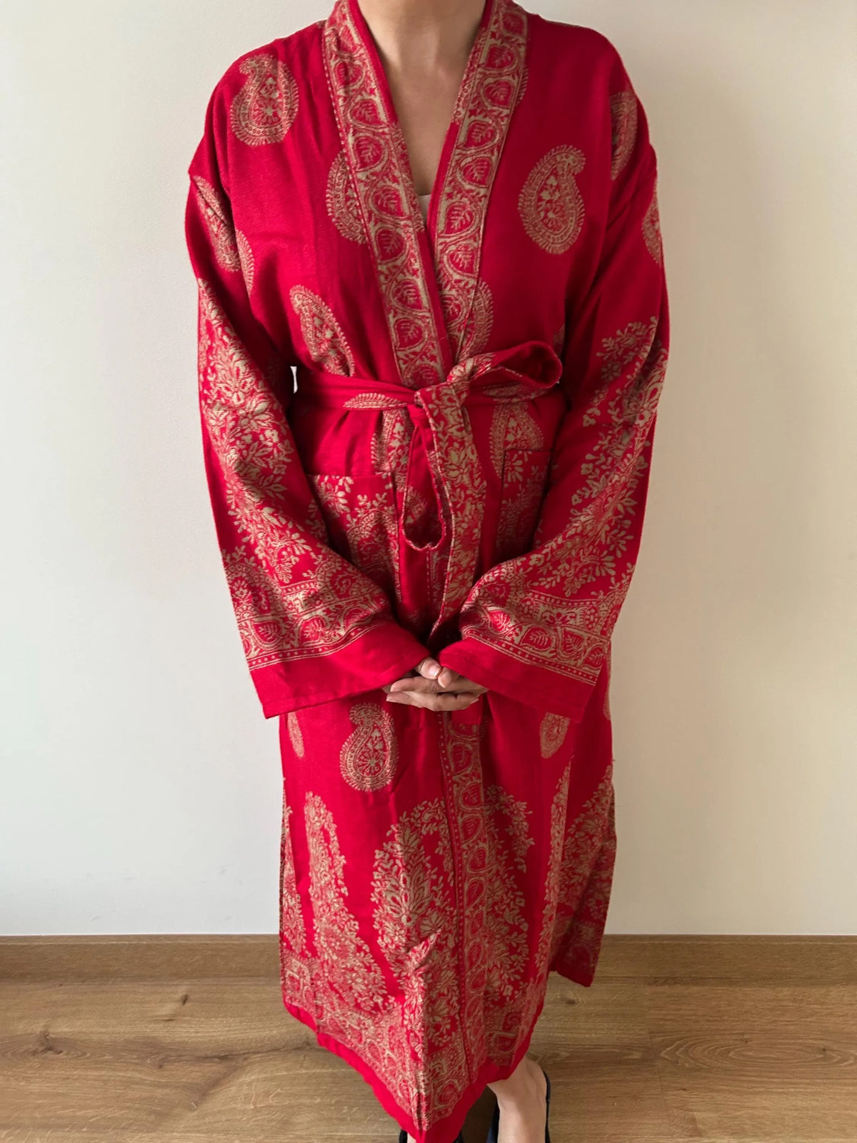 Yak Wool Paisley Robe Long Winter Dressing Gown Loungewear Kimono