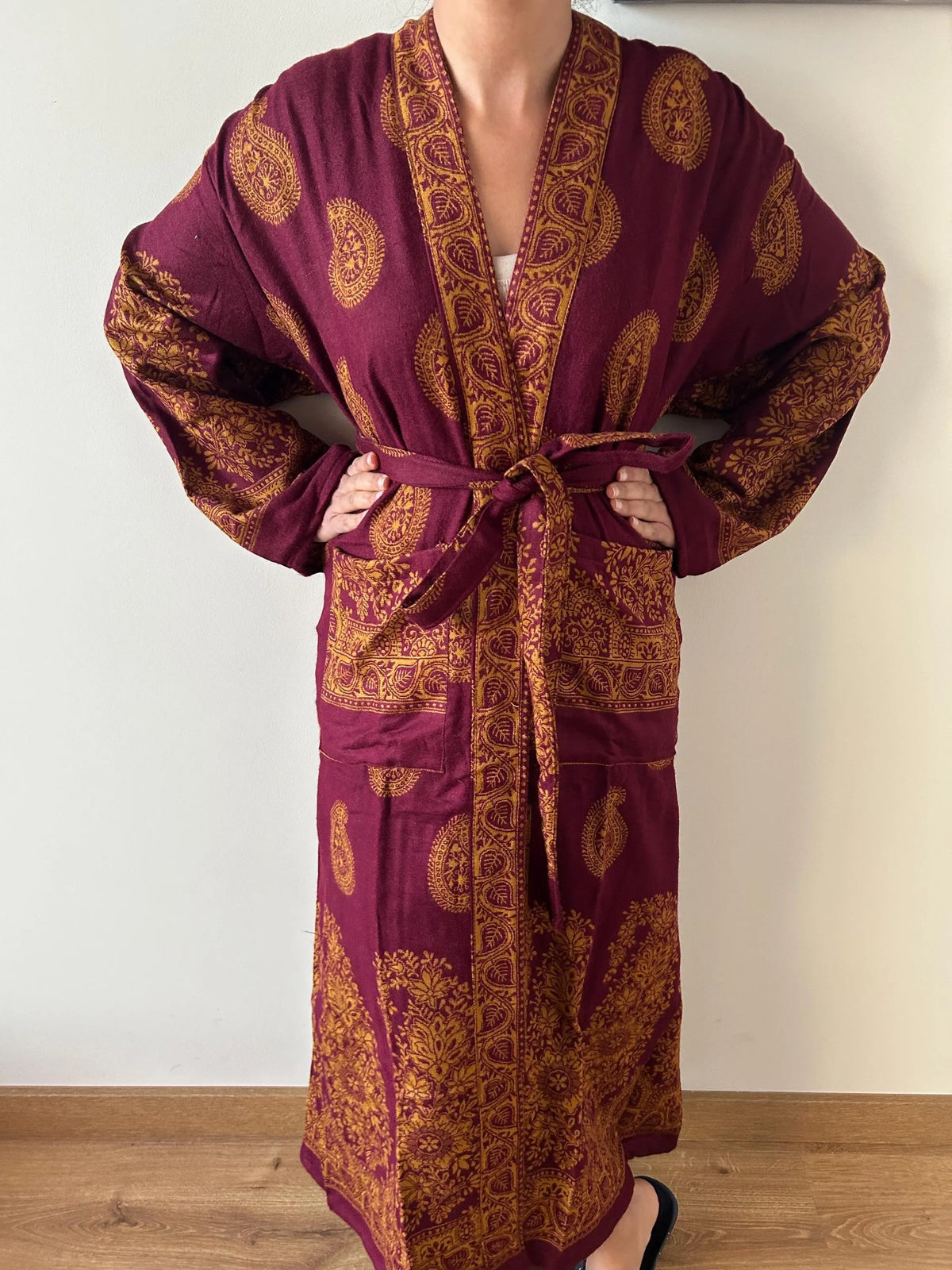 Yak Wool Paisley Robe Unisex Kimono Dressing Gown Winter Loungewear