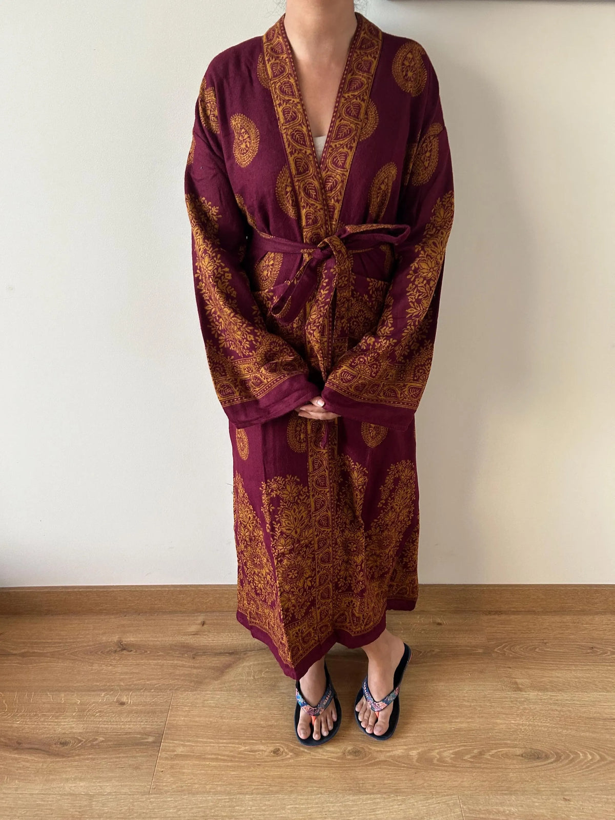 Yak Wool Paisley Robe Unisex Kimono Dressing Gown Winter Loungewear