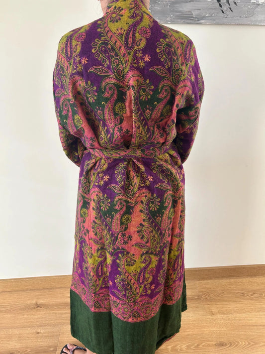 Yak Wool Robe Winter Dressing Gown Paisley Kimono Loungewear Gift