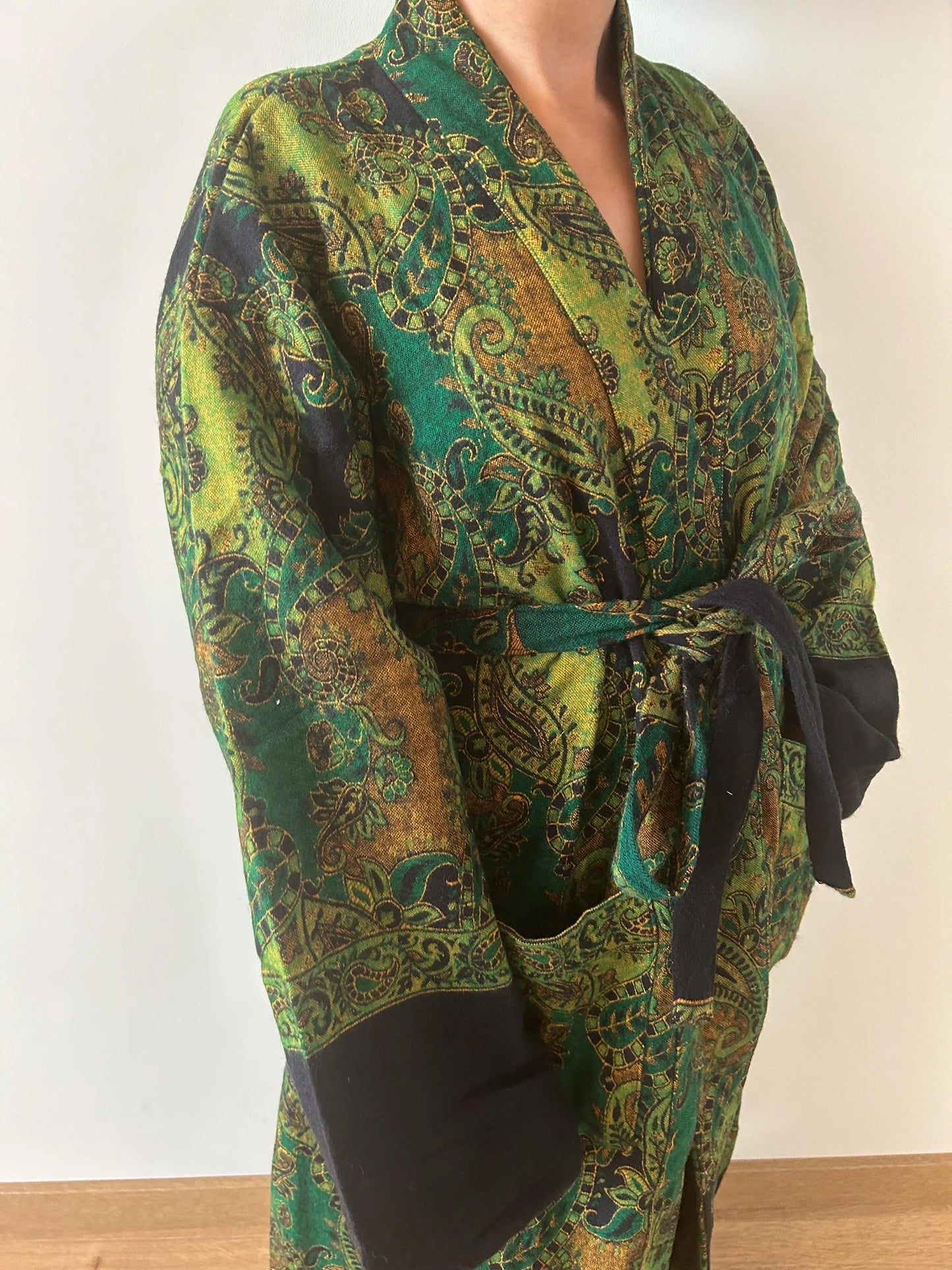 Yak Wool Robe Winter Dressing Gown Paisley Kimono Loungewear Gift