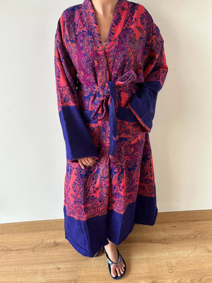 Yak Wool Robe Winter Dressing Gown Paisley Kimono Loungewear Gift