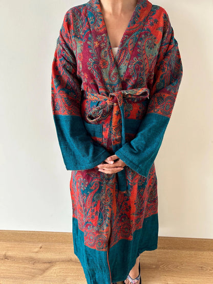 Yak Wool Robe Winter Dressing Gown Paisley Kimono Loungewear Gift