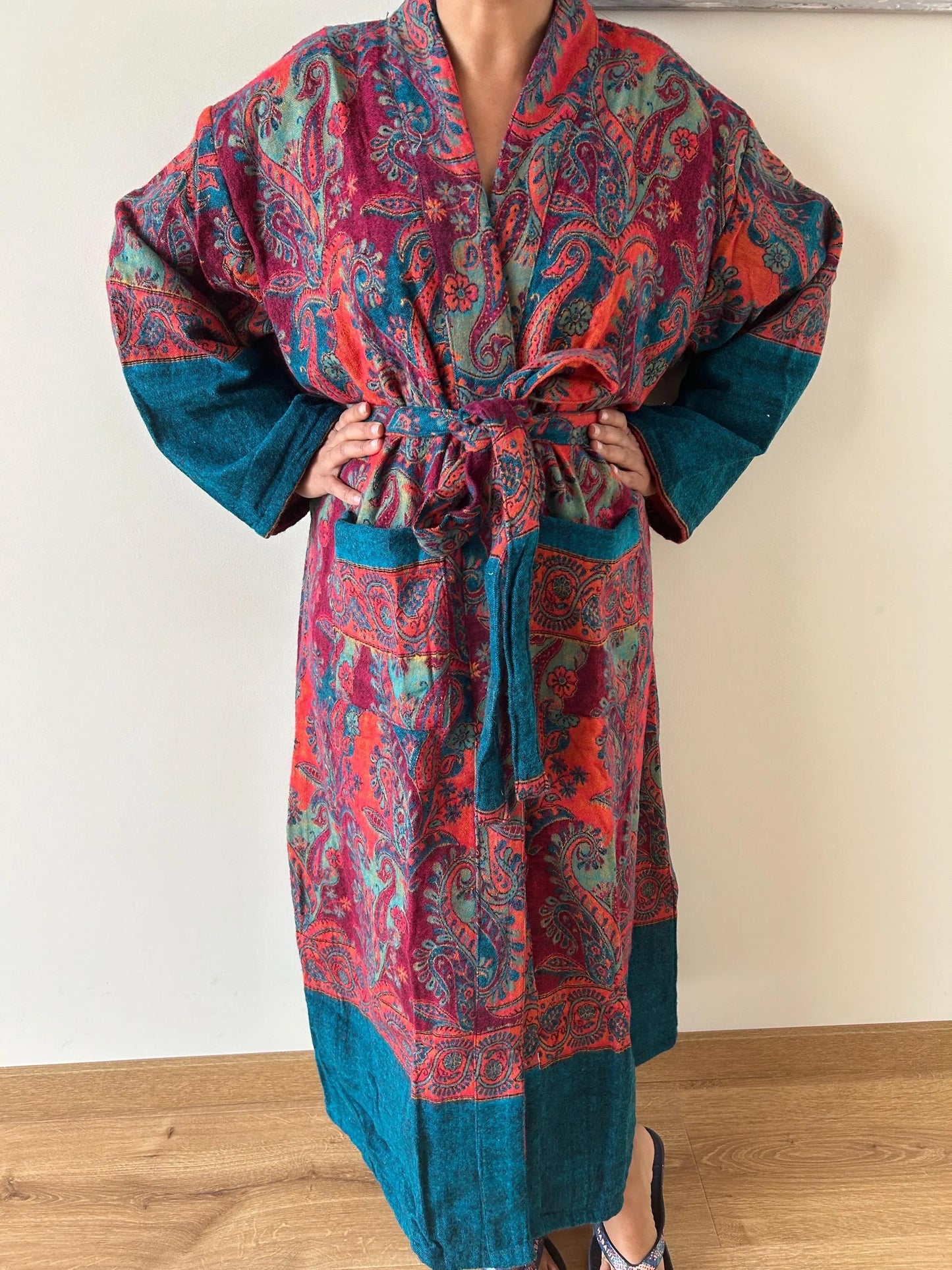 Yak Wool Robe Winter Dressing Gown Paisley Kimono Loungewear Gift