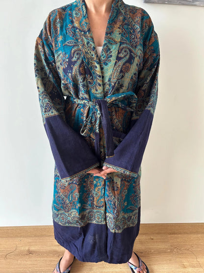 Yak Wool Robe Winter Dressing Gown Paisley Kimono Loungewear Gift
