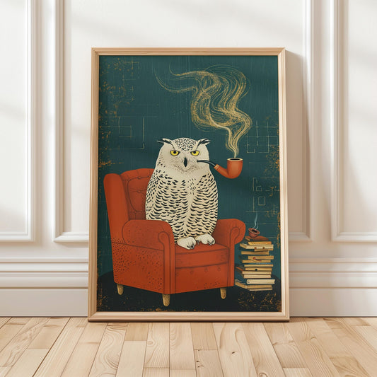 Funny Owl Canvas Wall Art , Vintage Reading Nook
