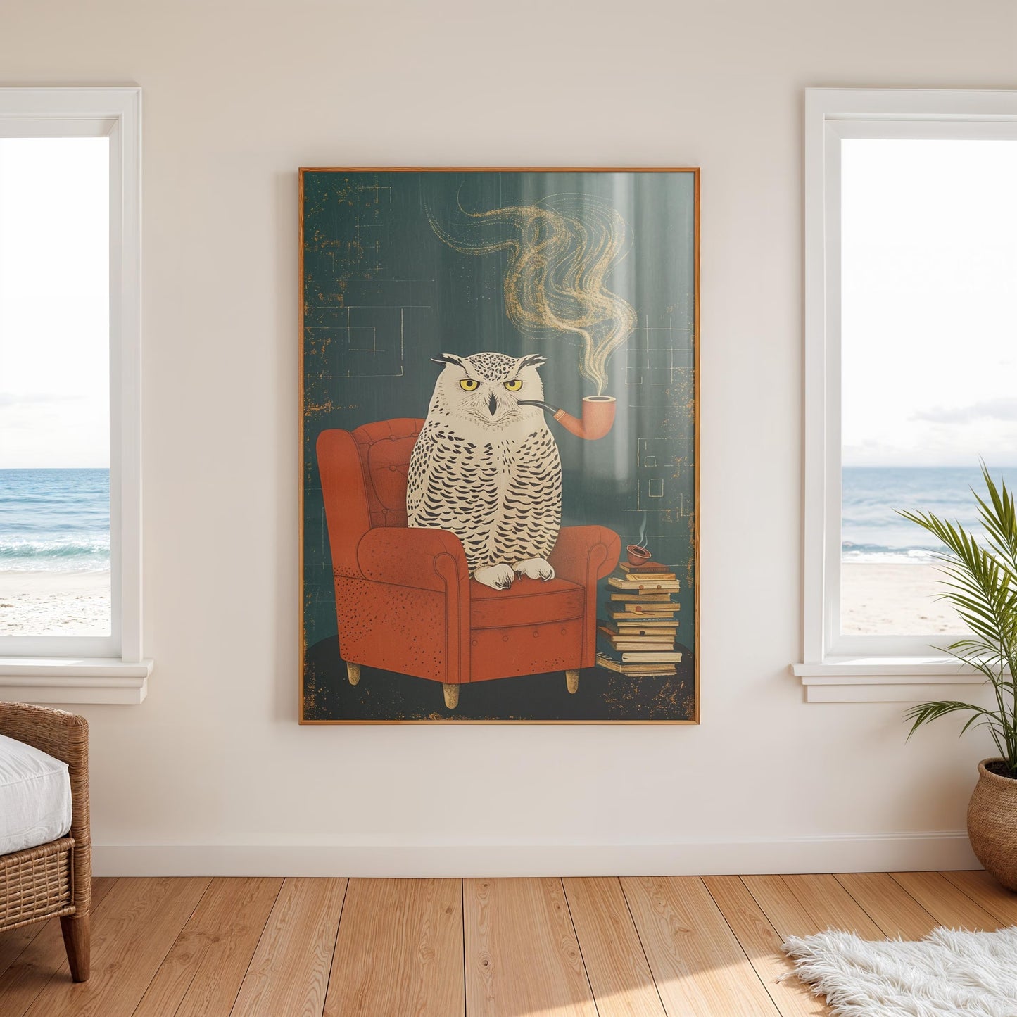 Funny Owl Canvas Wall Art , Vintage Reading Nook