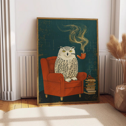 Funny Owl Canvas Wall Art , Vintage Reading Nook